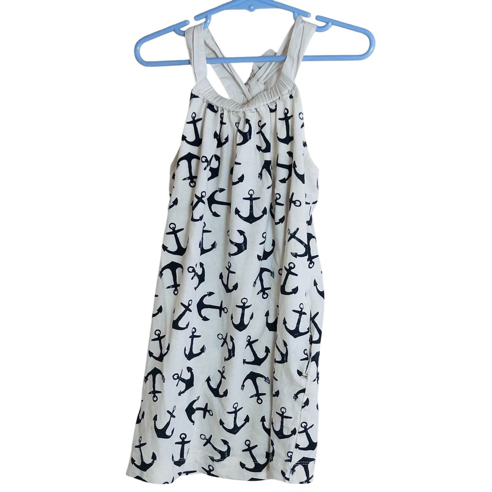 Girls Crewcuts J Crew Nautical Anchor Dress Size 4 Beach Coastalcore 100% cotton